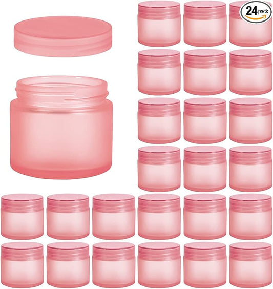 2oz Glass Jars 24 Pack, Hoa Kinh Mini Round Pink Frosted Glass Jars by HoaKinh