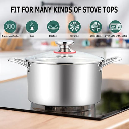 TeamFar 8 Quart Stock Pot, Stainless Steel Tri-ply Stockpot Pasta Cooking Pot - Image 5