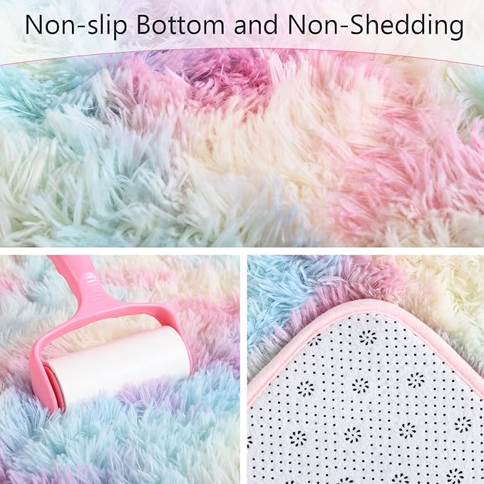 AROGAN Soft Rainbow Area Rugs for Girls Room 4x6 Feet, Fluffy Girls Bedroom Rugs - Image 2