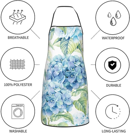 Blue Hydrangea Flowers Watercolor Oven Mitts Pot Holders Cooking Apron Set of 5 - Image 5