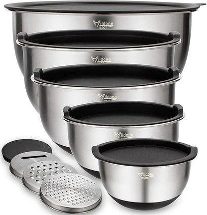 Wildone Mixing Bowls with Airtight Lids Set, with Grater Attachments & Non-Slip by Wildone