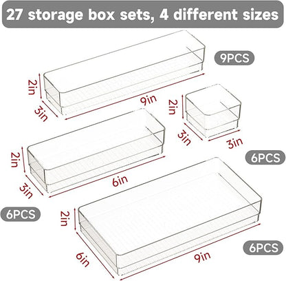 27 PCS Clear Plastic Drawer Organizer Set, 4 Sizes Acrylic Drawer Storage Trays - Image 2