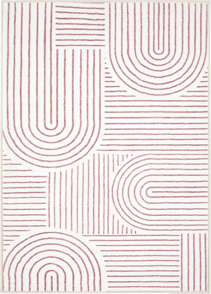 Lahome Abstract Washable Rugs, 4x6 Pink Rug - Image 6