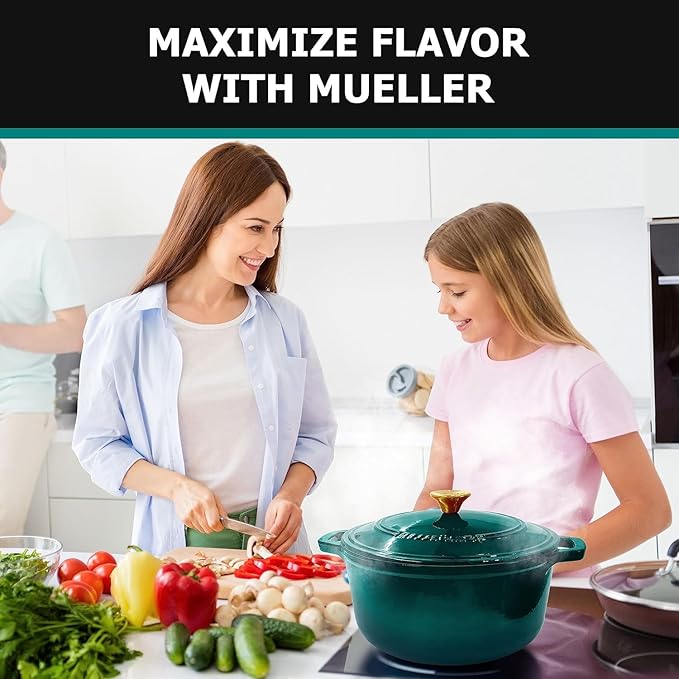MUELLER HOME 7.5 QT Enameled Cast Iron Dutch Oven, Heavy-Duty Casserole Dish - Image 7