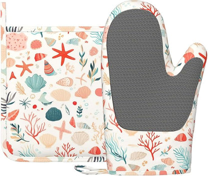 Cartoon Starfish and Shells Oven Mitts and Pot Holders Sets Silicone Kitchen by Unknown