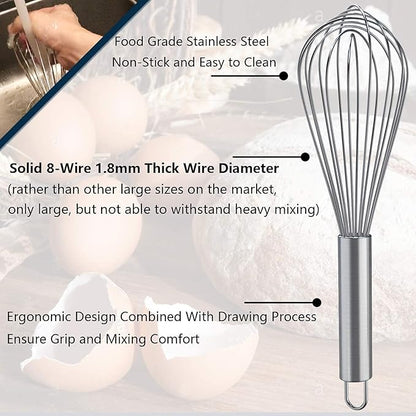 Whisks for Cooking, 3 Pack Stainless Steel Whisk for Blending, Beating and - Image 2