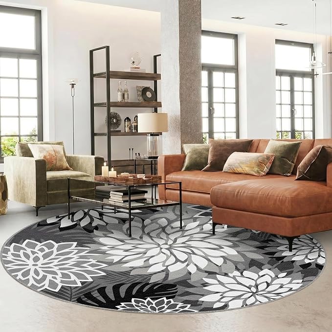 6x6 Outdoor Area Rug Washable Multicolored Patio Rug Tropical Botanical Floral - Image 2