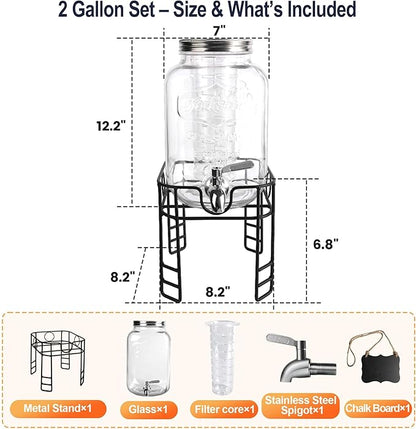 2 Gallon Drink Dispensers for Parties, 1 Pack Glass Beverage Dispenser - Image 2