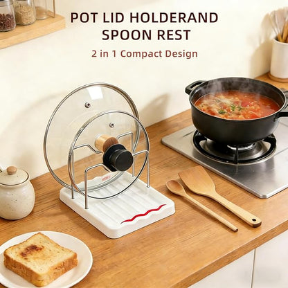 Pot Lid Holder and Spoon Rest, 2-in-1 Kitchen Counter Organizer - Image 3
