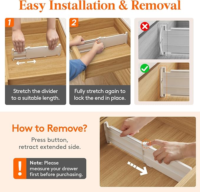 Lifewit 4" Tall 14 Pack Drawer Dividers, 27-42cm/10.5-16.5" Expandable Drawer - Image 4