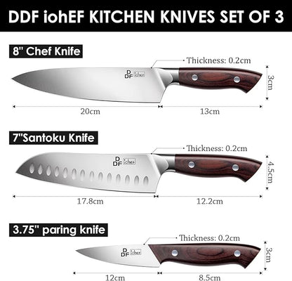 DDF iohEF Knife Set 3 Piece, Sharp Kitchen Knife Set Professional Chef Knife Set - Image 5