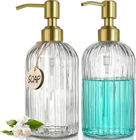 JASAI 2PACK 18Oz Fluted Glass Soap Dispenser by JASAIHOME