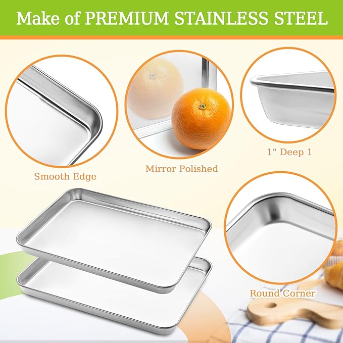 Half Sheet Pan of 2, CEKEE Stainless Steel Baking Sheet Pan Tray Cookie Sheet - Image 3