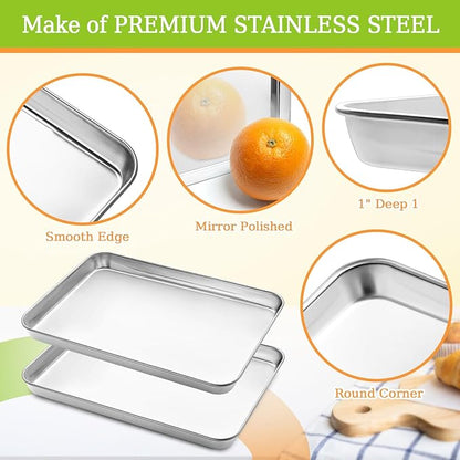 Small Baking Sheet of 2, CEKEE Stainless Steel Baking Pan Tray Cookie Sheet - Image 3