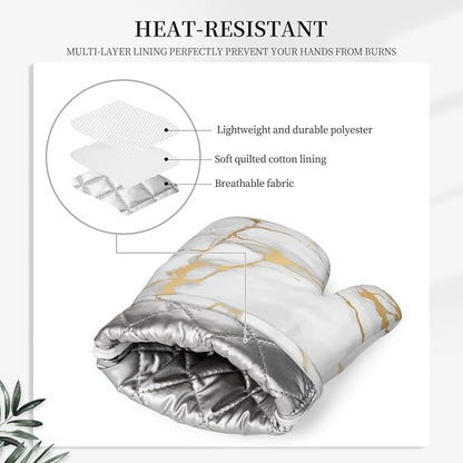 Oven Mitts and Pot Holders Marble White Gold Silicone Kitchen Accessories Set - Image 4