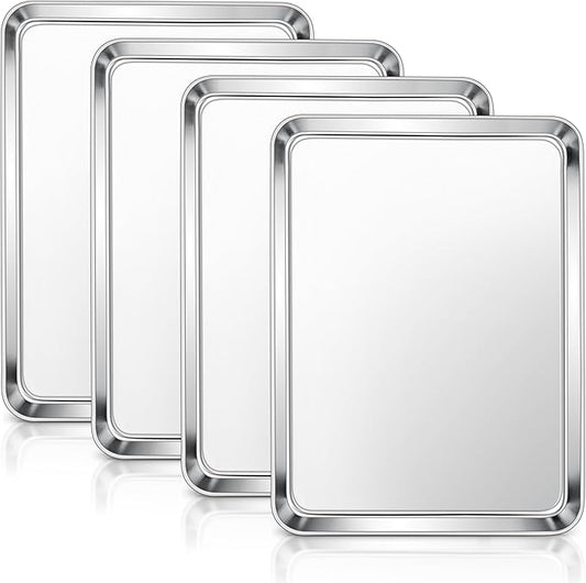 E-far Baking Sheets Set of 4, 16” x12” x 1” Stainless Steel Cookie Sheets Pans by E-far
