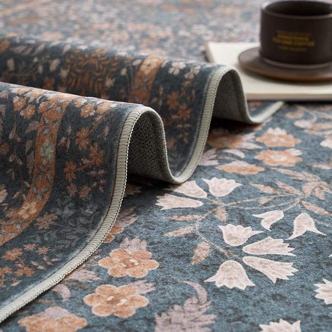 jinchan Zenith Floral Runner Rug 3x10 Washable Kitchen Runner Non-Slip Low-Pile - Image 7