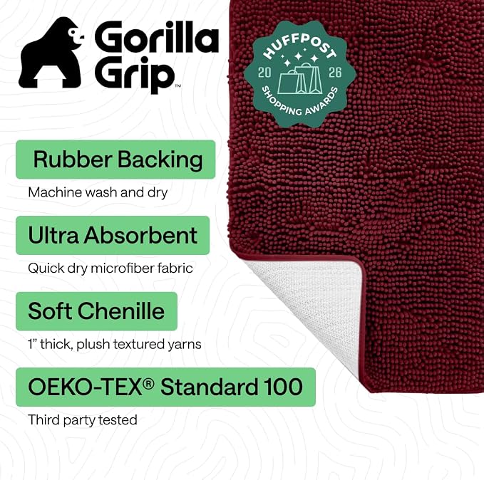 GORILLA GRIP Bath Rug Mat 44x26, Soft Absorbent Chenille, Quick Dry Microfiber - Image 2