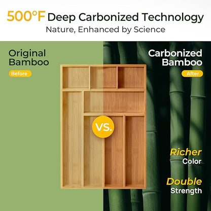 Carbonized Bamboo Kitchen Drawer Organizer, 8 Slots Silverware Organizer - Image 5