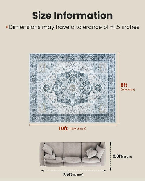 AMADA HOMEFURNISHING 8x10 Area Rug, Washable Low-Profile Large Area Rug - Image 2