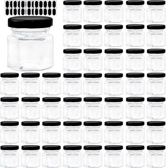 1.5 OZ Mini Hexagon Glass Jars, 48 Pack Empty Honey Jars Small Spice Jars by Comrzor