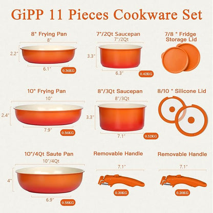 GIPP 11pcs Pots and Pans Set Non Stick, Nonstick Cookware Set Detachable Handle - Image 2
