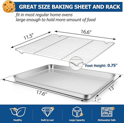 TeamFar Baking Sheet with Rack Set, Stainless Steel Baking Pan Cookie Sheet - Image 2