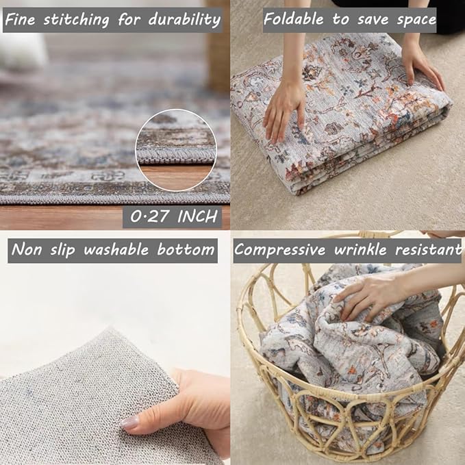 CHAMPLANT Area Rug 2x3 Washable Rug Door Mat Vintage Distressed Doormat Indoor - Image 4