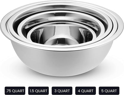 WHYSKO Stainless Steel Mixing Bowl Set, 10 Piece Stainless Steel Mixing Bowls - Image 5
