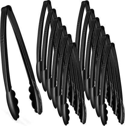 Plasticpro 12'' Serving Tongs Heavy Duty Reusable Kitchen and BBQ Black Serving by PLASTICPRO