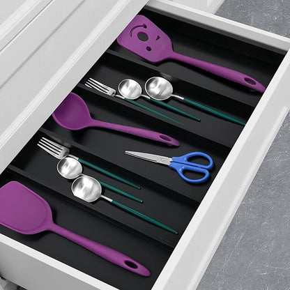Utoplike Bamboo Drawer Organizer Kitchen Utensils, Adjustable Black Silverware - Image 6