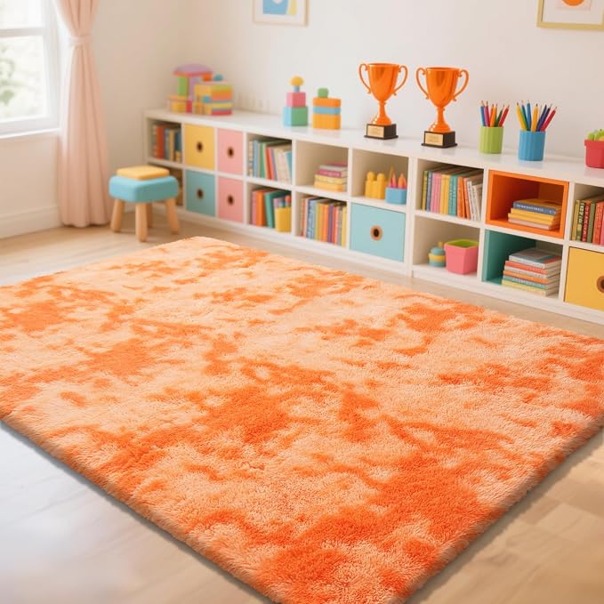 Mottling Orange Fluffy Rug Shag Area Rug, 9x12 Area Rugs - Image 2