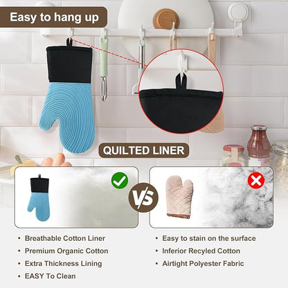 Silicone Oven Mitts-13.6 in Extended Oven Mitts Heat Resistant 500F, Oven Gloves - Image 5