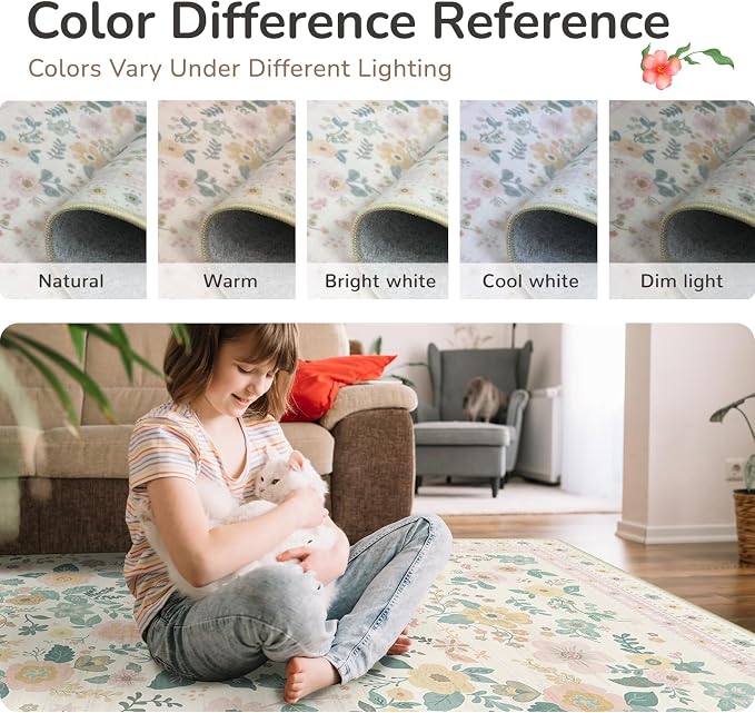 2x6 Area Rugs, Washable Floral Rug, Low Pile Non-Slip Carpet, Flower Rug - Image 5