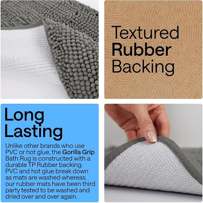 GORILLA GRIP Bath Rug Mat 30x20, Thick Soft Absorbent Chenille, Quick Dry - Image 3