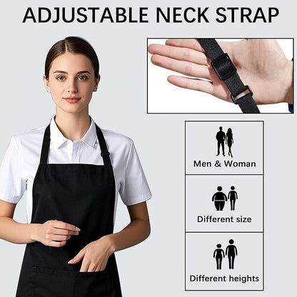 Bib Apron - Unisex Black Aprons 2 Pockets Cooking Kitchen Apron - Image 6