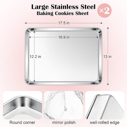E-far Cookie Sheets for Baking, 18”x13” Stainless Steel Baking Sheet Pans for - Image 2
