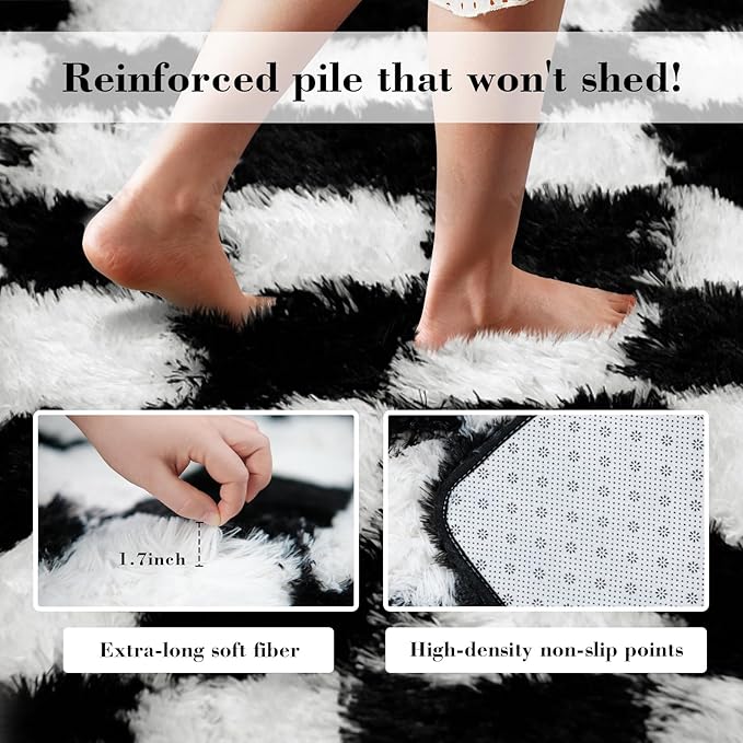 Checkered Rug for Bedroom, 3x5 Black and White Area Rugs, Classic Checkered - Image 6