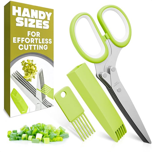 Herb Scissors with 5 Blades and Cover – Stainless Steel Herb Cutter with by LIBERHAUS