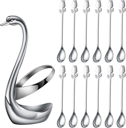 Silver Small Coffee Spoon Holder Set, Swan Base - Image 2