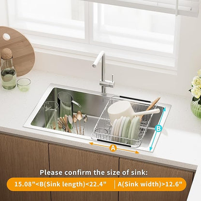JAQ Over Sink Dish Drying Rack for Medium to Large Sink, Expandable 15.08"–22.4" - Image 4