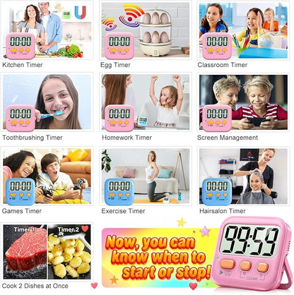 Antonki 2 Pack Digital Timer for Kids, Magnetic Countdown Kitchen Timers for - Image 7