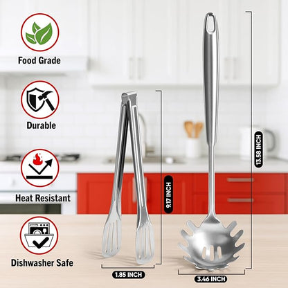 Newness 304 Stainless Steel Spaghetti Server and Spaghetti Tong, Pasta Spoon - Image 2