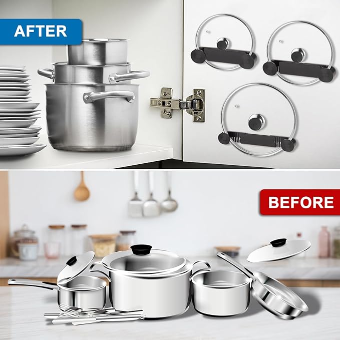 YONGAIJIA New Upgrade 4 Pack Adjustable Pot Lid Holder, Lid Organizer Fits 6" - Image 8