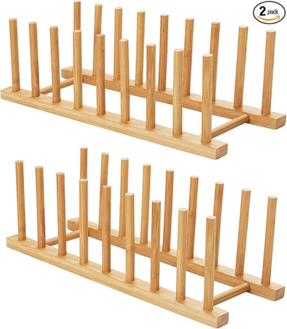 HBlife 2pcs Bamboo Dish Plate Bowl Cup Book Pot Lid Cutting Board Drying Rack by HBlife