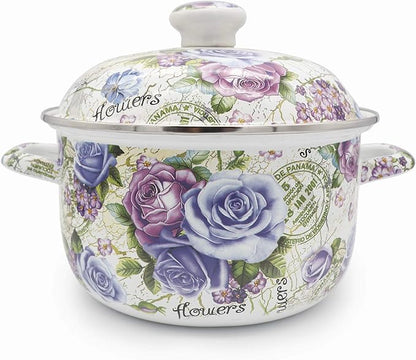 Flower Enamel on Steel Stock Pot/Stockpot by OLYTARU