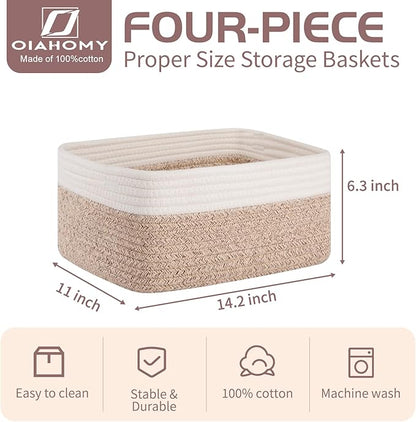 OIAHOMY 4 Pack Storage Baskets for Organizing, Small Bins for Shelves, Cute - Image 3