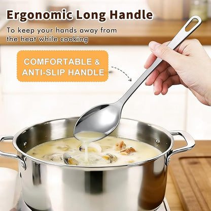 2 Pcs Stainless Steel Cooking Spoons Set, Solid & Slotted Metal Serving Spoons - Image 4