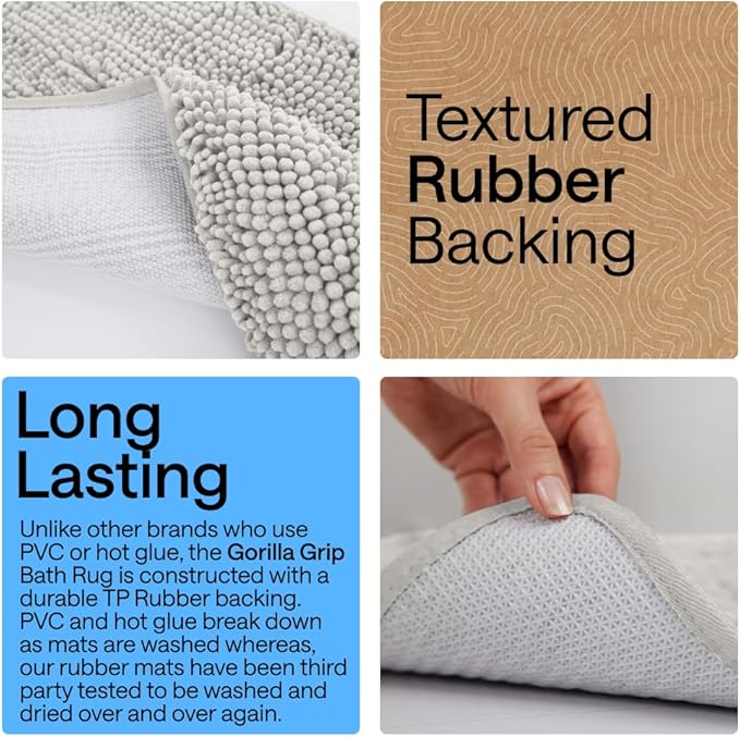 GORILLA GRIP Bath Rug Mat 44x26, Soft Absorbent Chenille, Quick Dry Microfiber - Image 3
