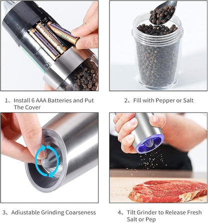 Gravity Electric Pepper and Salt Grinder Set, Adjustable Coarseness, Automatic - Image 7